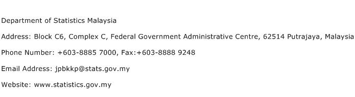 Department of Statistics Malaysia Address Contact Number