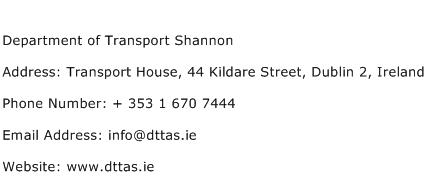 Department of Transport Shannon Address Contact Number