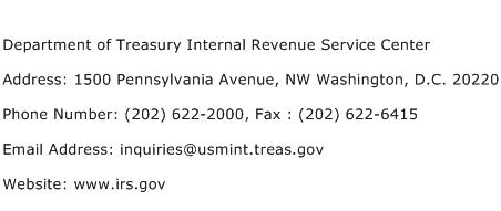 Department of Treasury Internal Revenue Service Center Address Contact Number