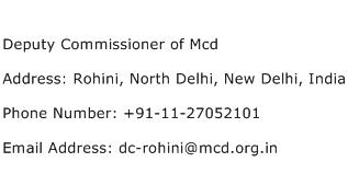 Deputy Commissioner of Mcd Address Contact Number