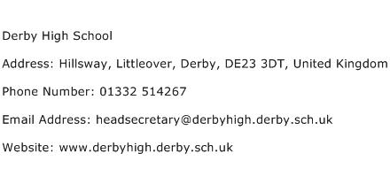 Derby High School Address Contact Number
