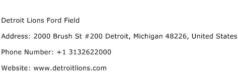Detroit Lions Ford Field Address Contact Number