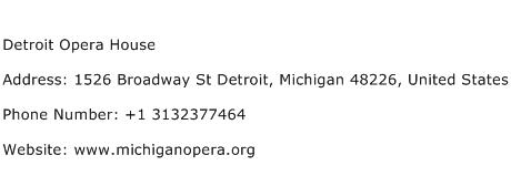 Detroit Opera House Address Contact Number