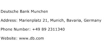Deutsche Bank Munchen Address Contact Number