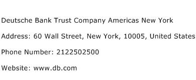 Deutsche Bank Trust Company Americas New York Address Contact Number