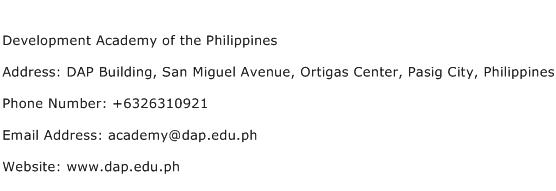 Development Academy of the Philippines Address Contact Number