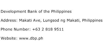 Development Bank of the Philippines Address Contact Number