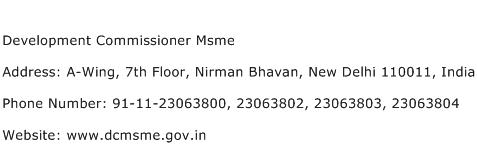 Development Commissioner Msme Address Contact Number