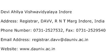 Devi Ahilya Vishwavidyalaya Indore Address Contact Number