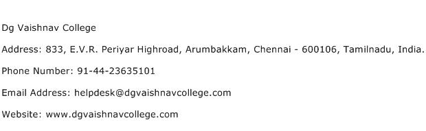 Dg Vaishnav College Address Contact Number