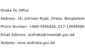 Dhaka Dc Office Address Contact Number