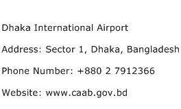 Dhaka International Airport Address Contact Number