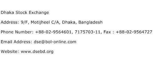 Dhaka Stock Exchange Address Contact Number