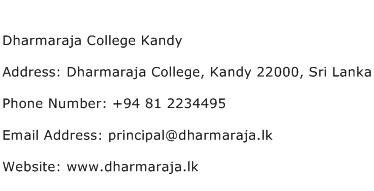 Dharmaraja College Kandy Address Contact Number