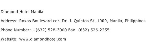 Diamond Hotel Manila Address Contact Number