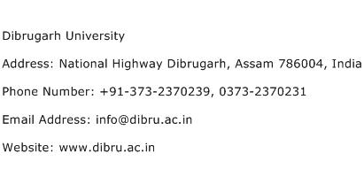 Dibrugarh University Address Contact Number