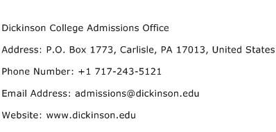 Dickinson College Admissions Office Address Contact Number