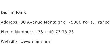 Dior in Paris Address Contact Number