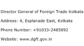 Director General of Foreign Trade Kolkata Address Contact Number