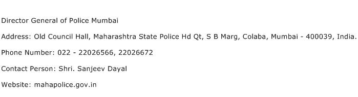 Director General of Police Mumbai Address Contact Number
