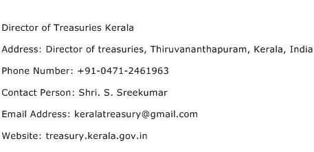Director of Treasuries Kerala Address Contact Number