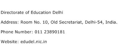 Directorate of Education Delhi Address Contact Number