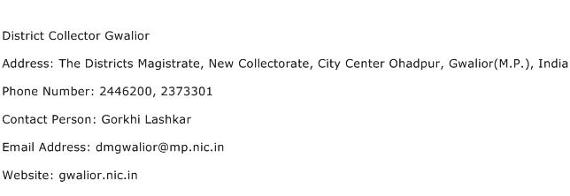 District Collector Gwalior Address Contact Number