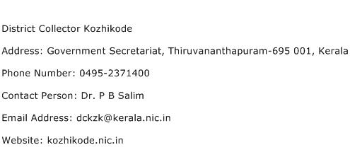 District Collector Kozhikode Address Contact Number
