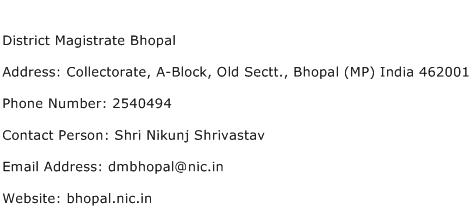 District Magistrate Bhopal Address Contact Number