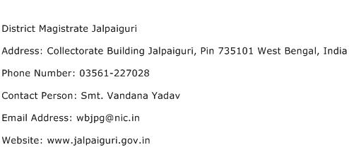 District Magistrate Jalpaiguri Address Contact Number