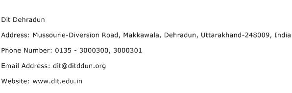Dit Dehradun Address Contact Number