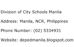 Division of City Schools Manila Address Contact Number