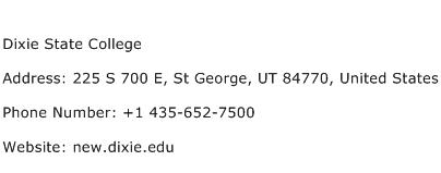 Dixie State College Address Contact Number
