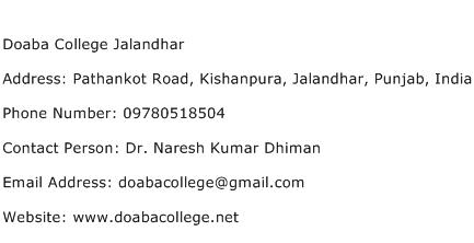 Doaba College Jalandhar Address Contact Number