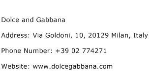 Dolce and Gabbana Address Contact Number