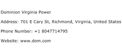 Dominion Virginia Power Address Contact Number