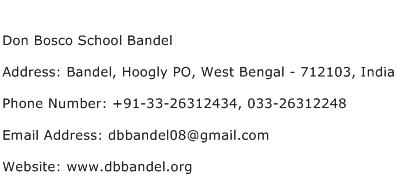 Don Bosco School Bandel Address Contact Number