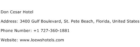 Don Cesar Hotel Address Contact Number