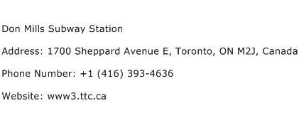 Don Mills Subway Station Address Contact Number