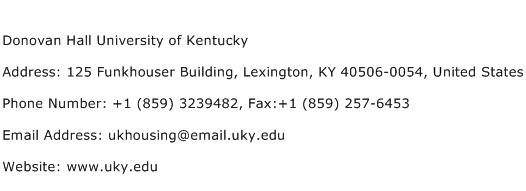 Donovan Hall University of Kentucky Address Contact Number