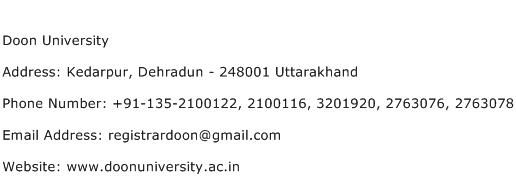 Doon University Address Contact Number