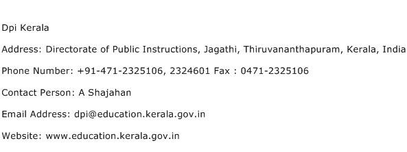 Dpi Kerala Address Contact Number