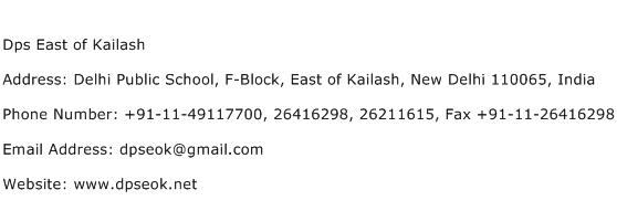 Dps East of Kailash Address Contact Number
