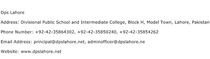 Dps Lahore Address Contact Number
