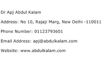 Dr Apj Abdul Kalam Address Contact Number