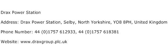 Drax Power Station Address Contact Number