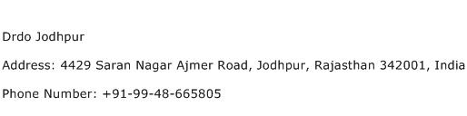 Drdo Jodhpur Address Contact Number