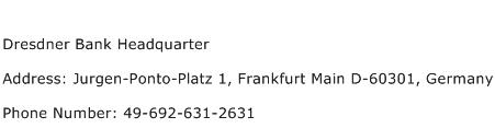Dresdner Bank Headquarter Address Contact Number
