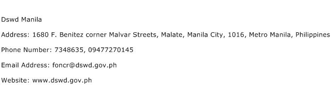 Dswd Manila Address Contact Number
