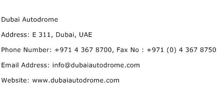 Dubai Autodrome Address Contact Number